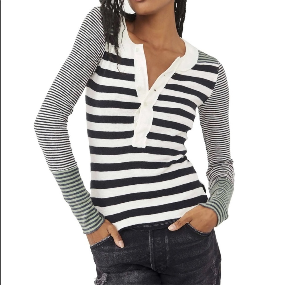 NWT Free People Give Me Stripes Mixed Print Top Sz S Z508-13